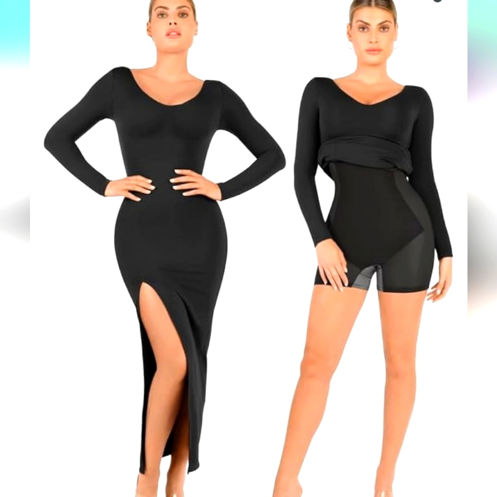 Black Bodycon Maxi Dress with Slit